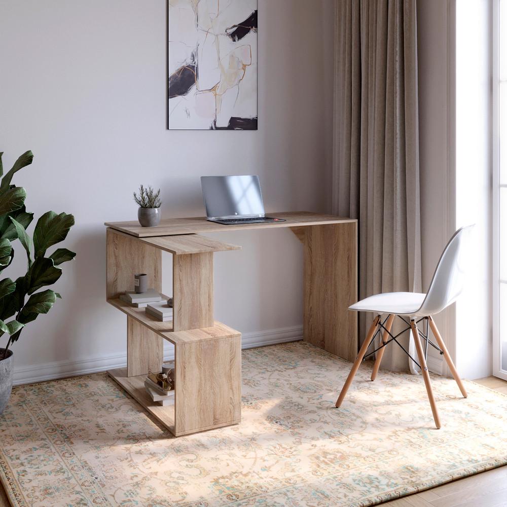 Компьютерный стол поворотный с полками М-Зон Джеко 1200 Сонома (MZN-031032) - фото 2 Компьютерный стол поворотный с полками М-Зон Джеко 1200 Сонома (MZN-031032) - фото 2