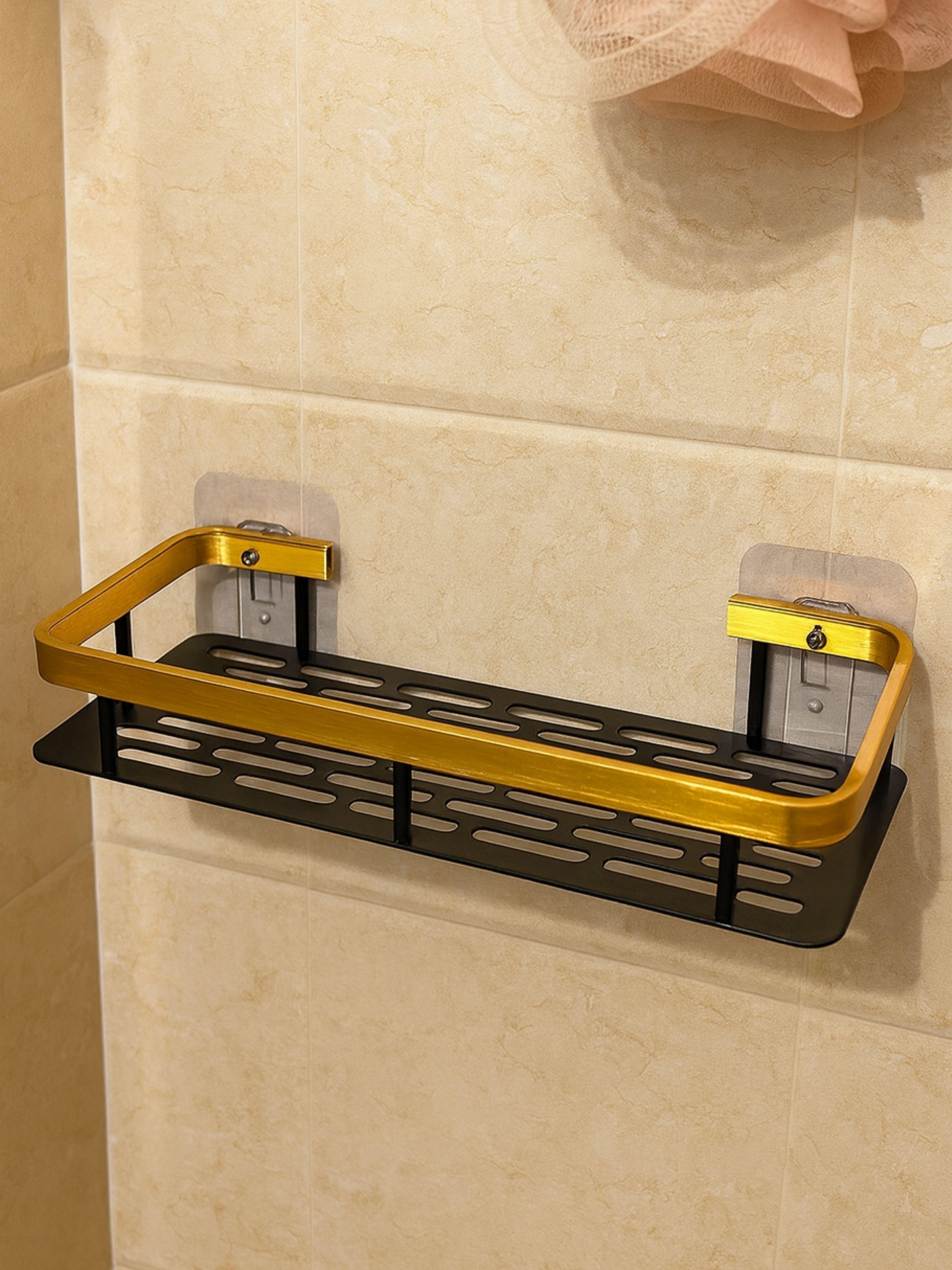 Набір полиць у ванну 3 шт. металеві на самоклеючу плівку 30х13х5 см Чорний з золотом - фото 9 Набір полиць у ванну 3 шт. металеві на самоклеючу плівку 30х13х5 см Чорний з золотом - фото 9