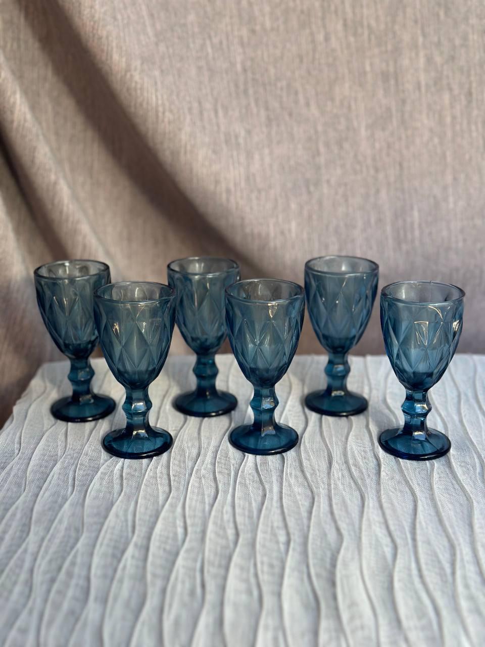 Набор рюмок  TS Kitchen HP001BL из толстого стекла фигурных граненых 6 шт. по 50 мл Голубой (HP001BL)