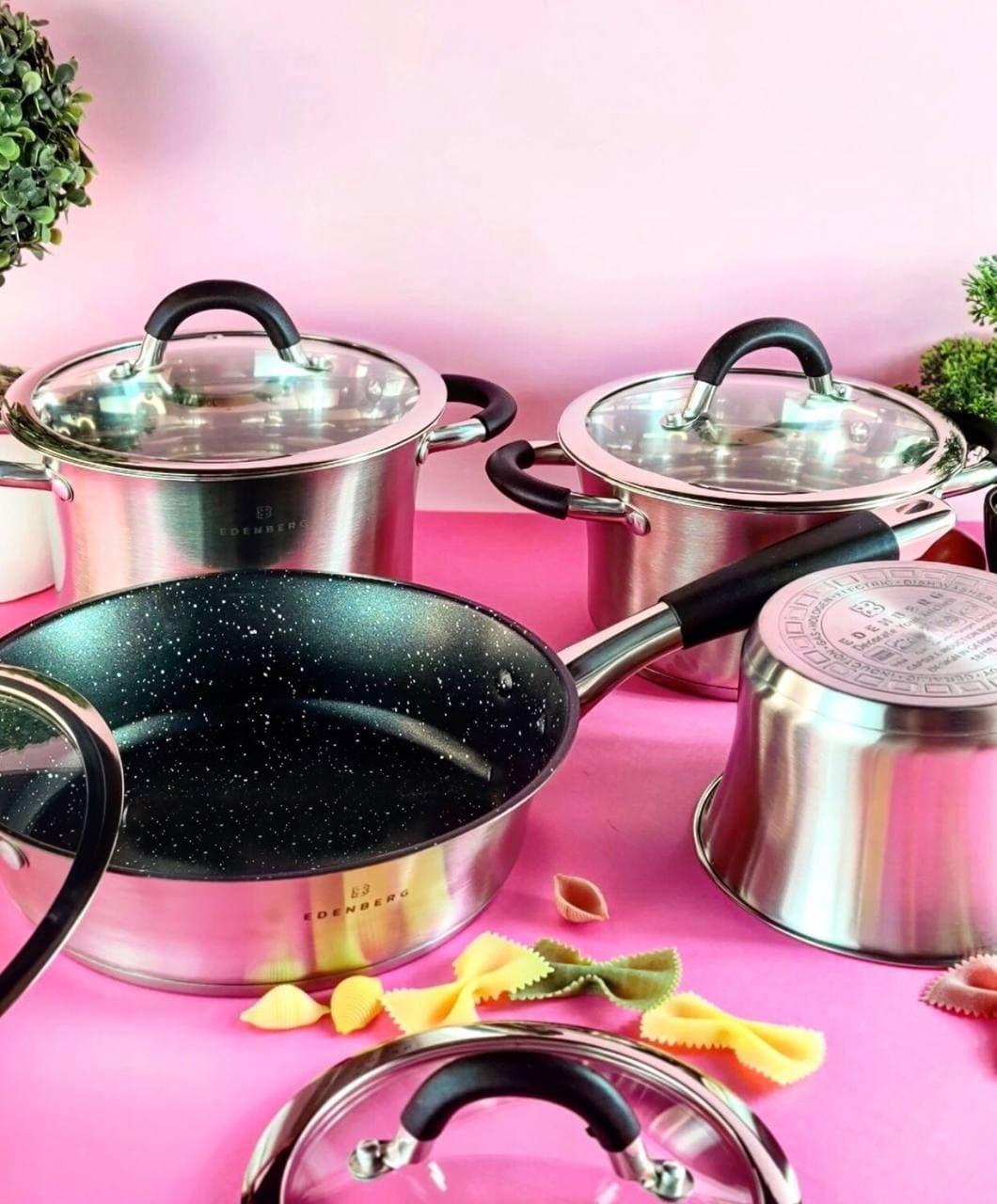 Набір каструль Edenberg із нержавіючої сталі + ківш із товстим дном 8 пр. (EB-2407) - фото 2 Набір каструль Edenberg із нержавіючої сталі + ківш із товстим дном 8 пр. (EB-2407) - фото 2