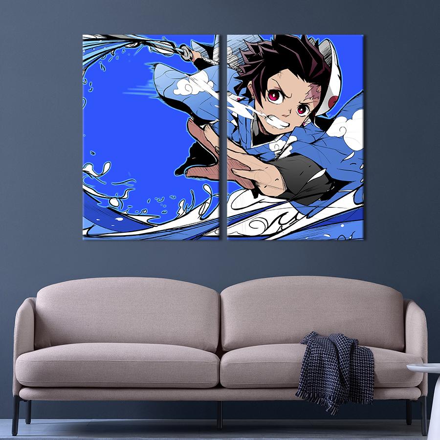 Картина на холсте Танджиро Камадо, герой аниме Клинок, рассекающий демонов 165x122 см (1469-2)