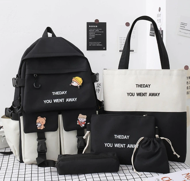 Рюкзак школьный для девочки The day you went away 5в1 Черно-белый Рюкзак школьный для девочки The day you went away 5в1 Черно-белый