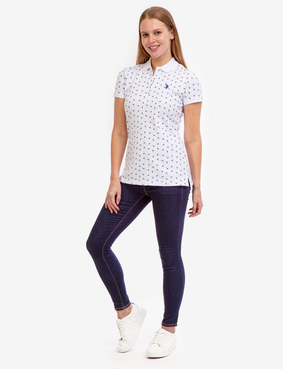 Футболка жіноча поло U.S. Polo ASSN PALM TREE POLO SHIRT XS Білий (2230508872)