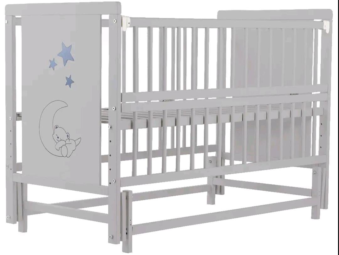 Кроватка-люлька для новорожденных Мишка ящик/маятник/откидная сторона бук Серый (29784853)