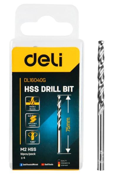 Свердло Deli Tools EDL16040G Hss D4 мм (27206981)