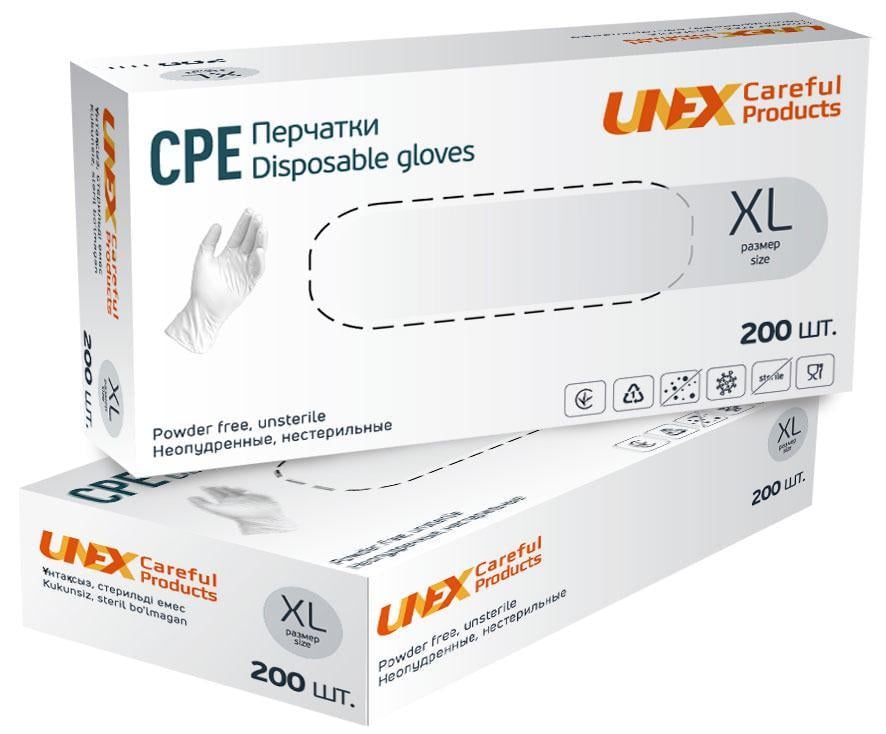 Перчатки Unex CPE неопудренные 200 шт. XL Прозрачный - фото 2