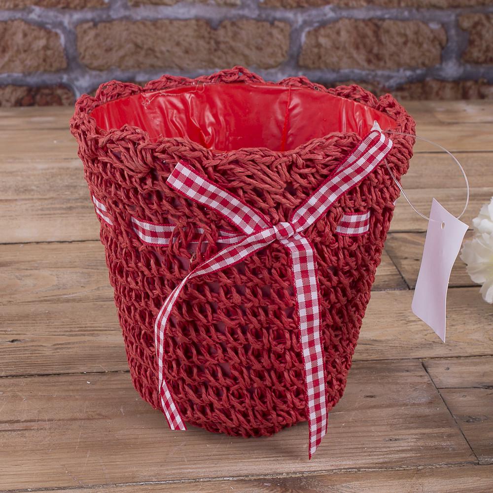 Кашпо вязаное среднее для цветов Красный (2039-2)