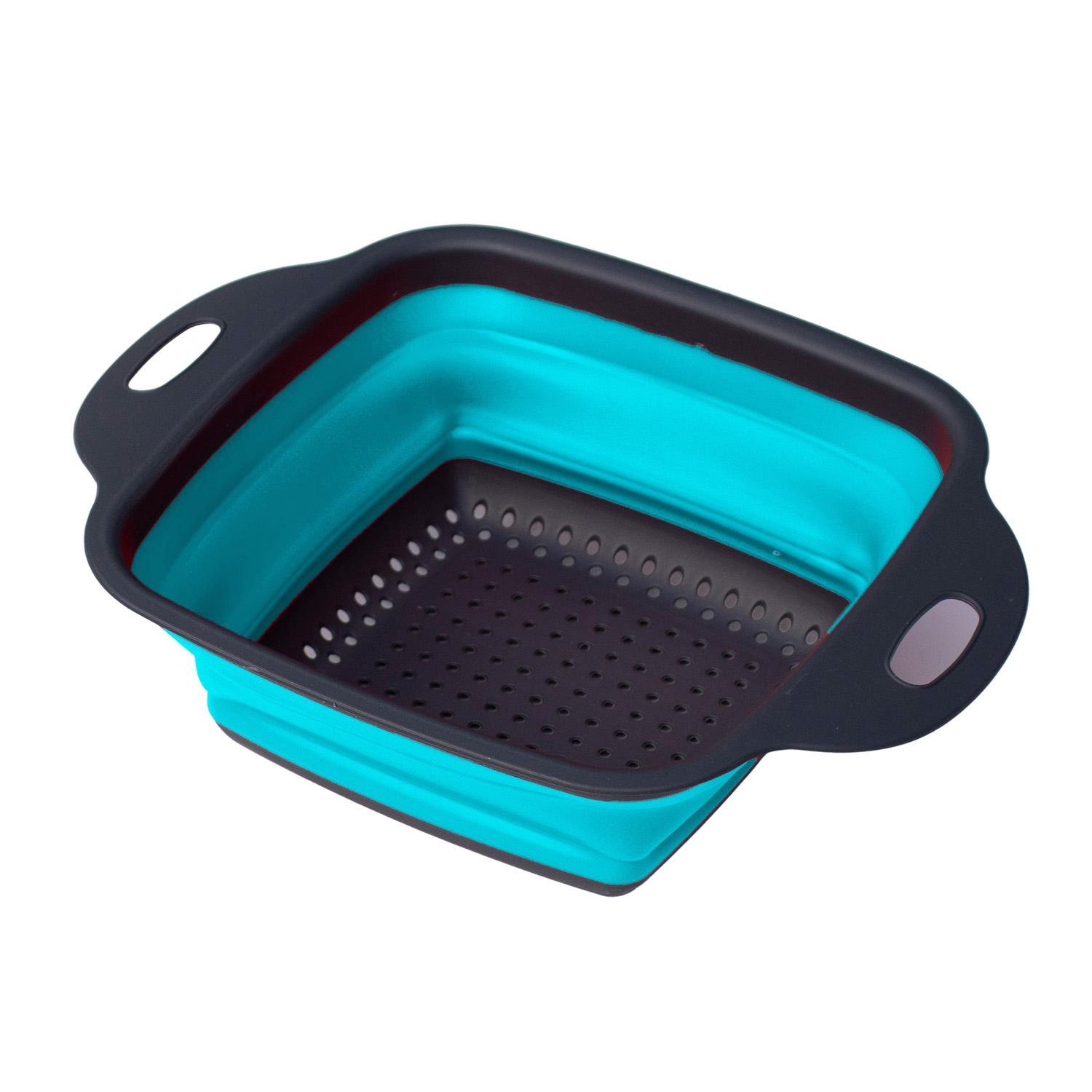 Друшляк складний квадратний силіконовий 28,5х21,5x9 см Блакитний (84846)