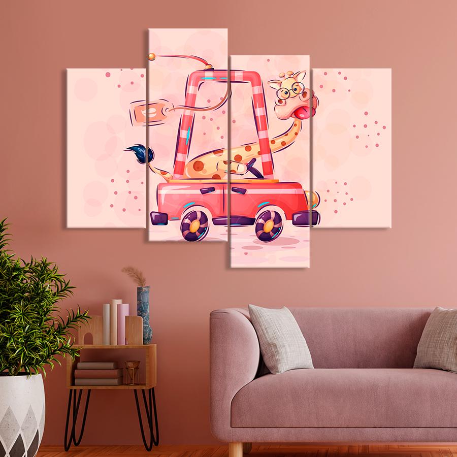 Картина в детскую комнату Мультяшный жираф в машине 149x106 см (A1460-4)