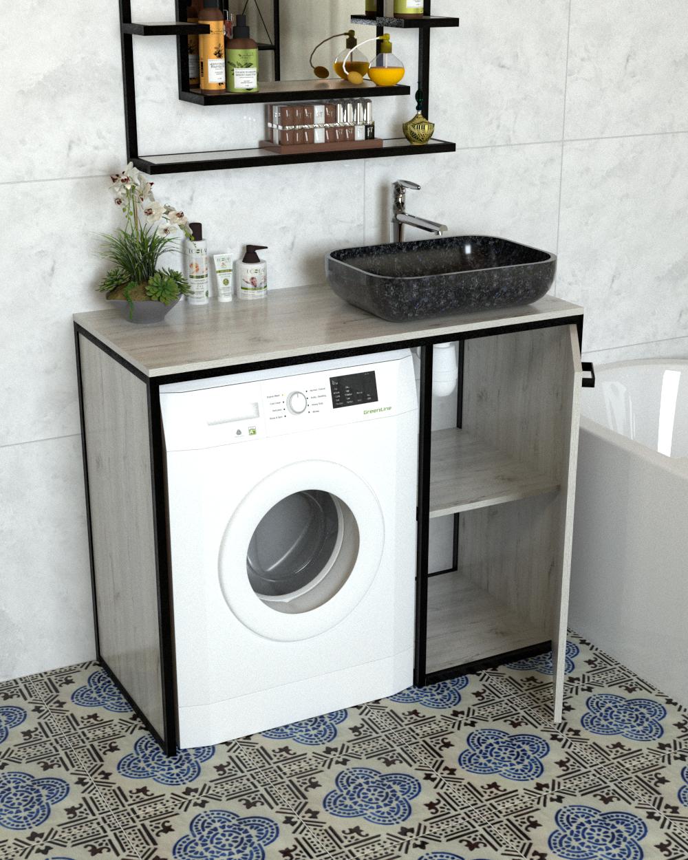 Тумба під пральну машину EcoLoft Луго DSP-1337-2 в стилі лофт Дуб Кортона (31288192)