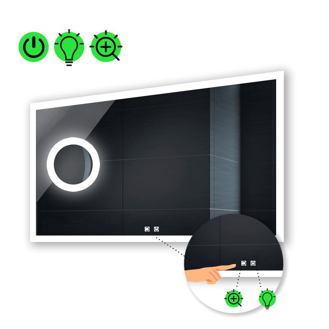 LED-зеркало 80x60 см с двумя сенсорами и линзой с подсветкой модель Simphony (Simphonyg36)