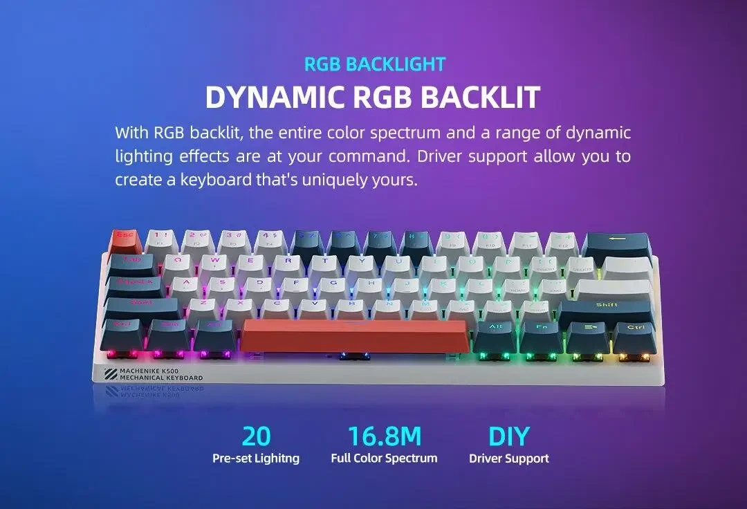 Клавіатура Механічна Machenike K500-B61 Міні Формату 60% Ігрова RGB Підсвічування Hot-Swap - фото 5