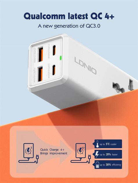Зарядное устройство Ldnio 65 W/10A/2xUSB/2xType-C/Quick charge для MacBook/Asus/Lenovo/HP/Google/Huawei/Samsung - фото 5