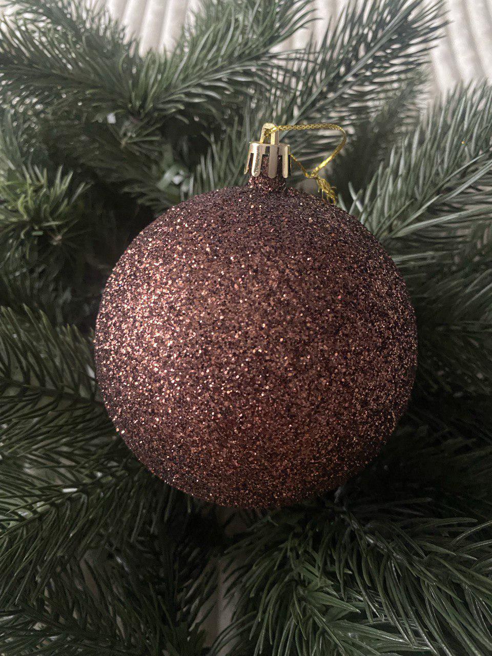Куля новорічна глітерна 10 см Світло-коричневий (y0030) - фото 1