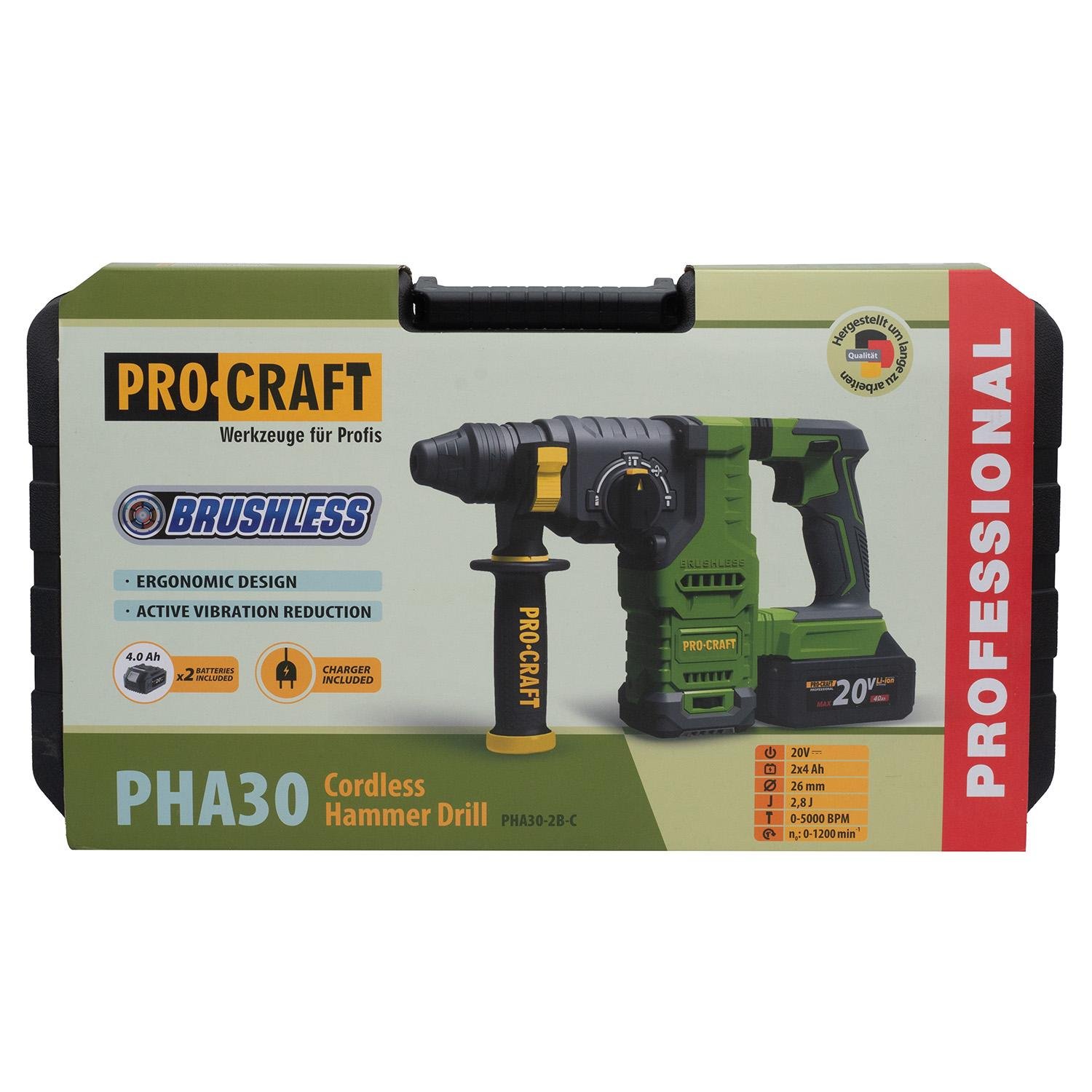 Перфоратор акумуляторний Procraft PHA30 кейс з 2 АКБ та ЗП (030034) - фото 12