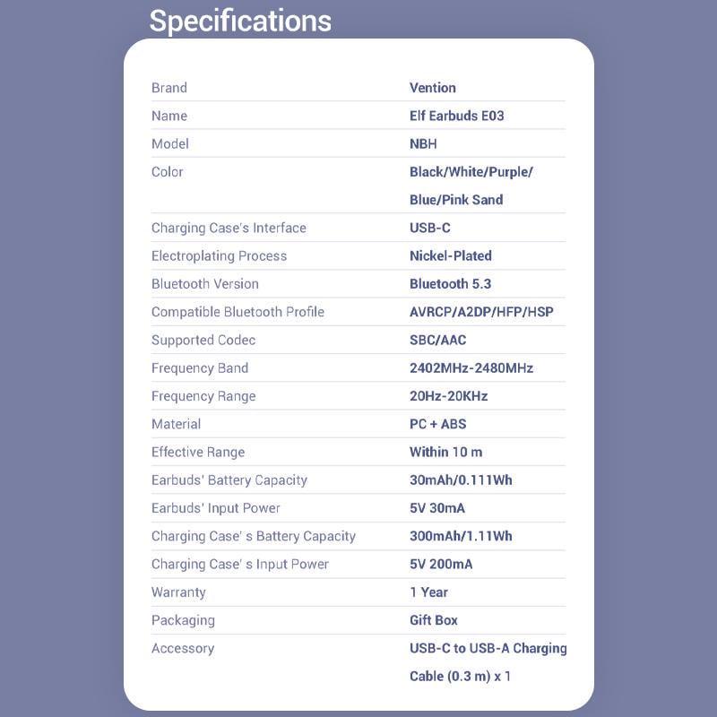 Навушники бездротові Vention Elf E03 Bluetooth 5.3 TWS 10 мм 30 год відтверення AAC/SBC Hi-Fi водонепроникні IPX5 Синій (NBHS0) - фото 8 Навушники бездротові Vention Elf E03 Bluetooth 5.3 TWS 10 мм 30 год відтверення AAC/SBC Hi-Fi водонепроникні IPX5 Синій (NBHS0) - фото 8