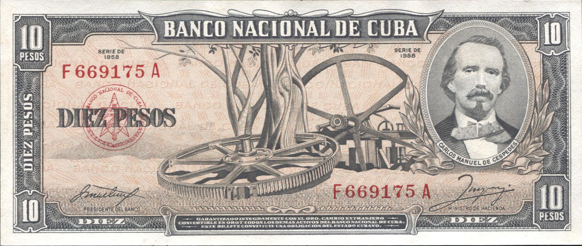 Колекційна банкнота Куба 1958 10 песо P88b aUNC