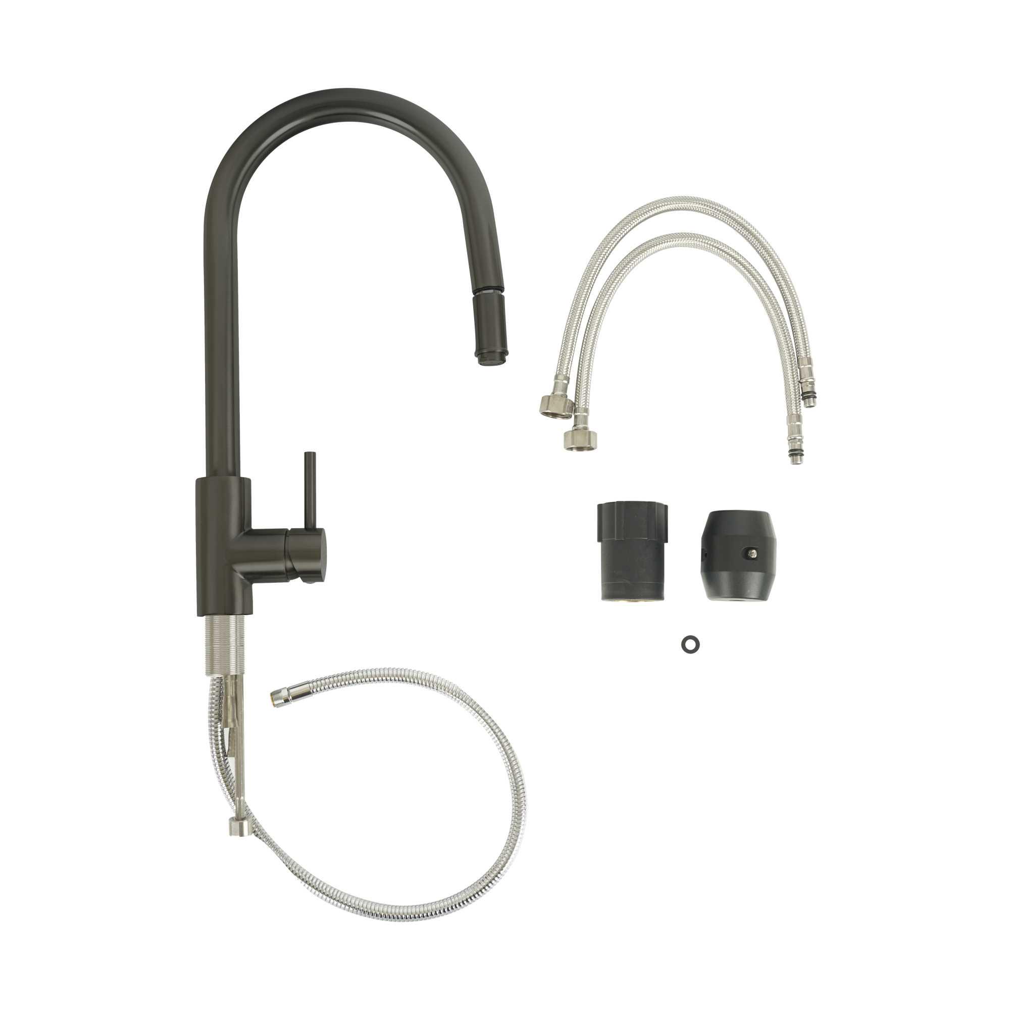 Смеситель кухонный Platinum PVD 6041 BW с выдвижным изливом Черный - фото 2 Смеситель кухонный Platinum PVD 6041 BW с выдвижным изливом Черный - фото 2