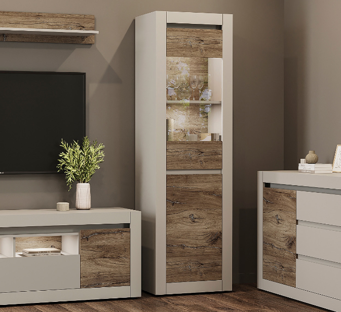 Пенал у вітальню Sokme Катанія 579х371х1935 мм Дуб флагшток/ Сірий (28488881) - фото 5