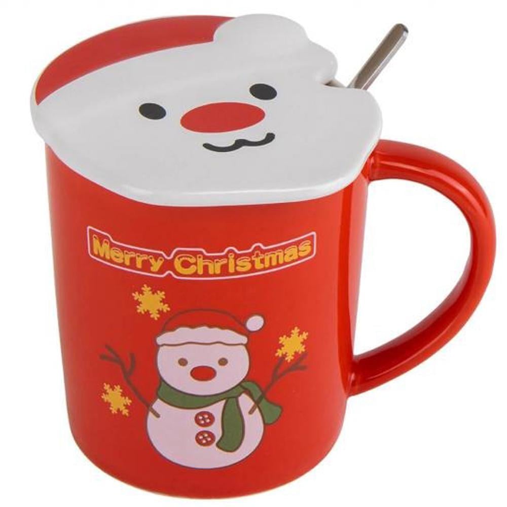 Чашка новогодняя с крышкой и ложкой Снеговик керамика 380 мл - фото 3 Чашка новогодняя с крышкой и ложкой Снеговик керамика 380 мл - фото 3