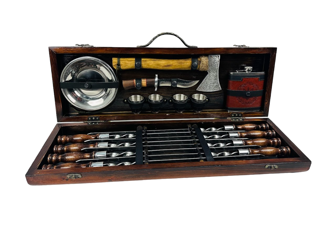 Набор шампуров подарочный Венге в деревянном кейсе на 21 предметов (106-10-KS-7906)