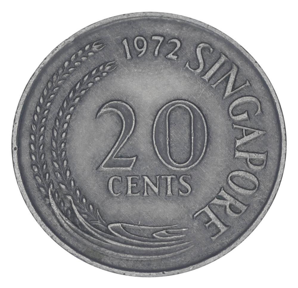 Коллекционная монета Сингапур 20 центов 1972 F-VF Рыба-меч (KM#4)