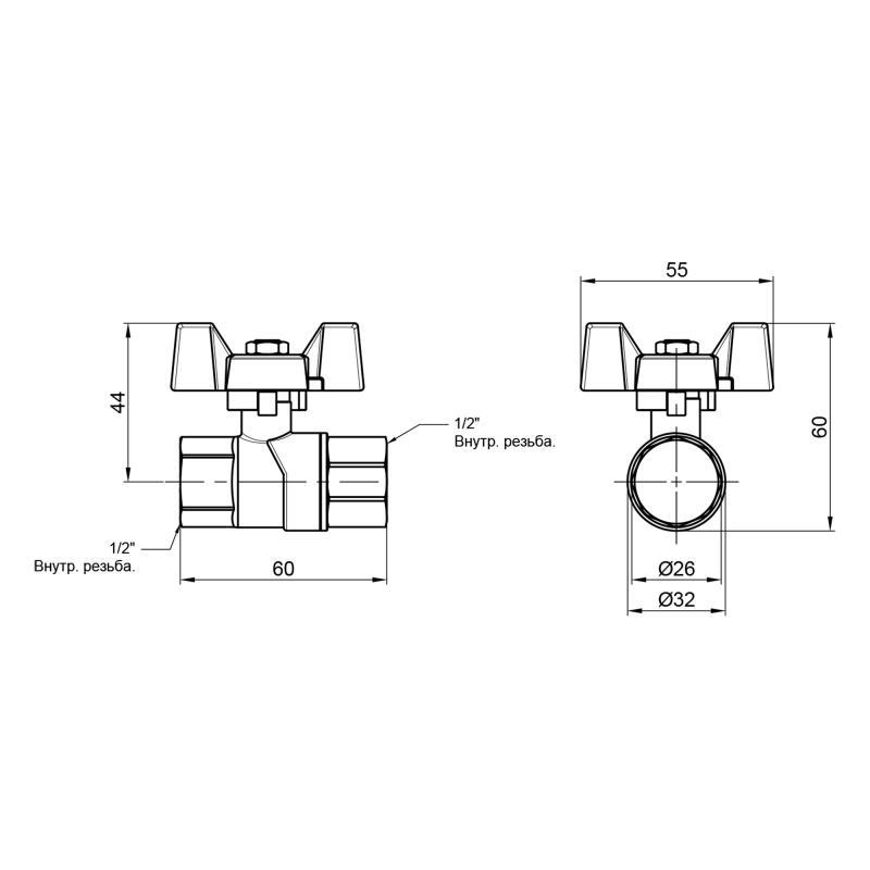 Кран шаровая бабочка SD Forte 1/2 ВР для газа (11075957) - фото 2