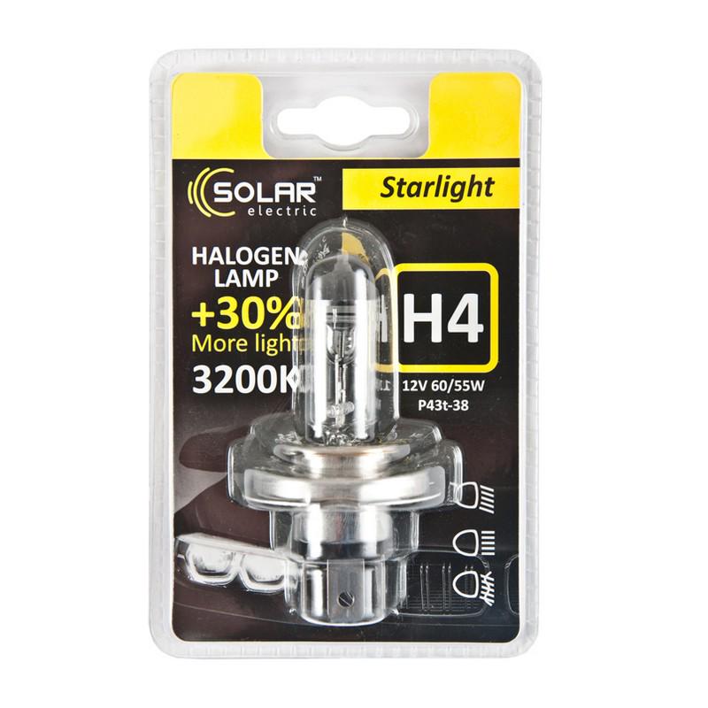 Лампа галогенная Solar H4 12V P43t-38 Starlight +30% 60/55W (1204B1)