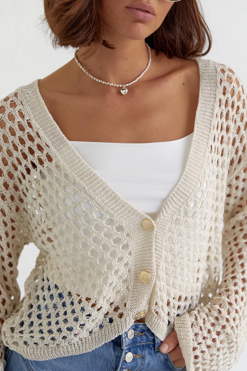 Кардиган укороченный на пуговицах L Бежевый (11092648) - фото 5 Кардиган укороченный на пуговицах L Бежевый (11092648) - фото 5