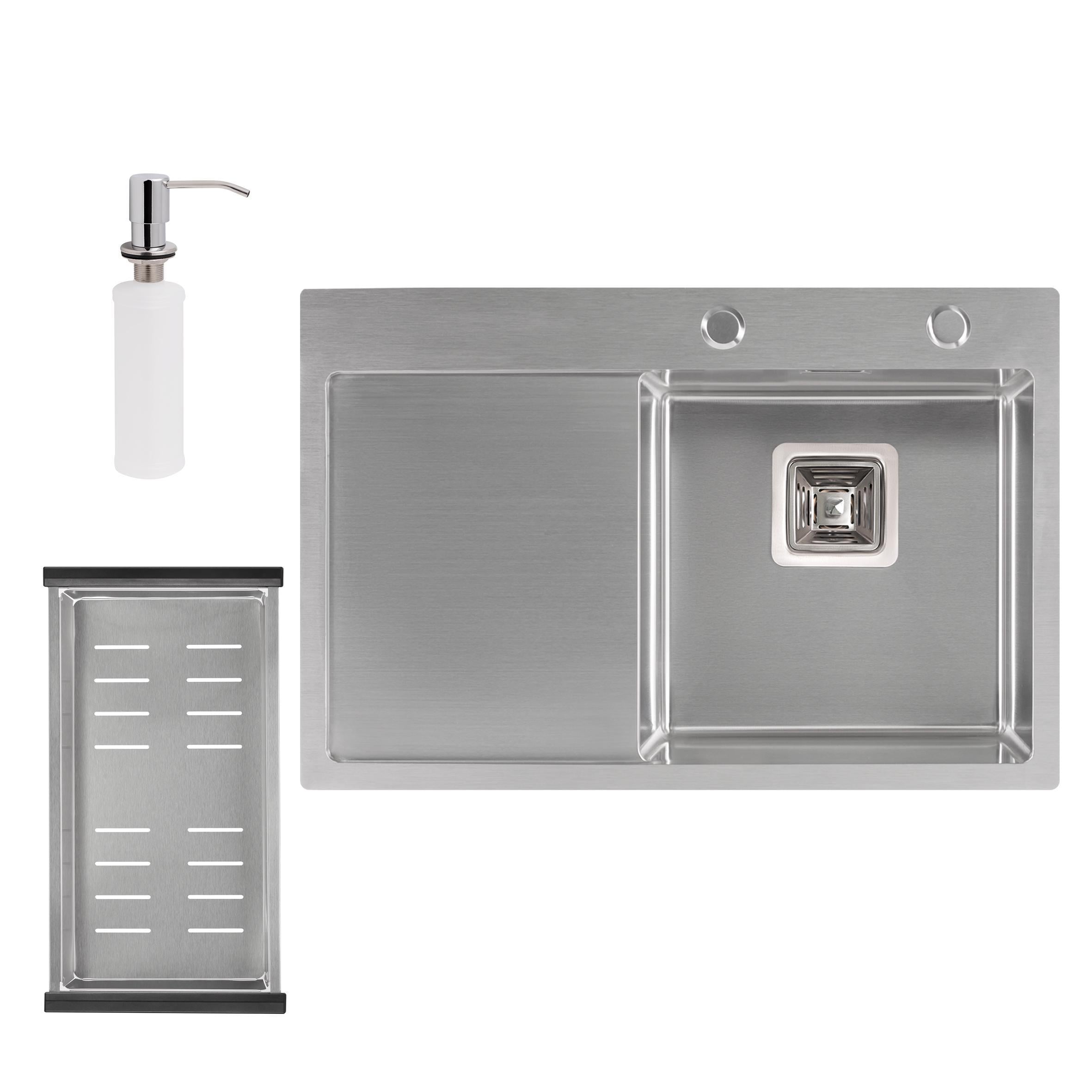 Набор Qtap Мойка для кухни DK6845R 3,0/1,2 мм Satin + сушилка + дозатор для моющего средства