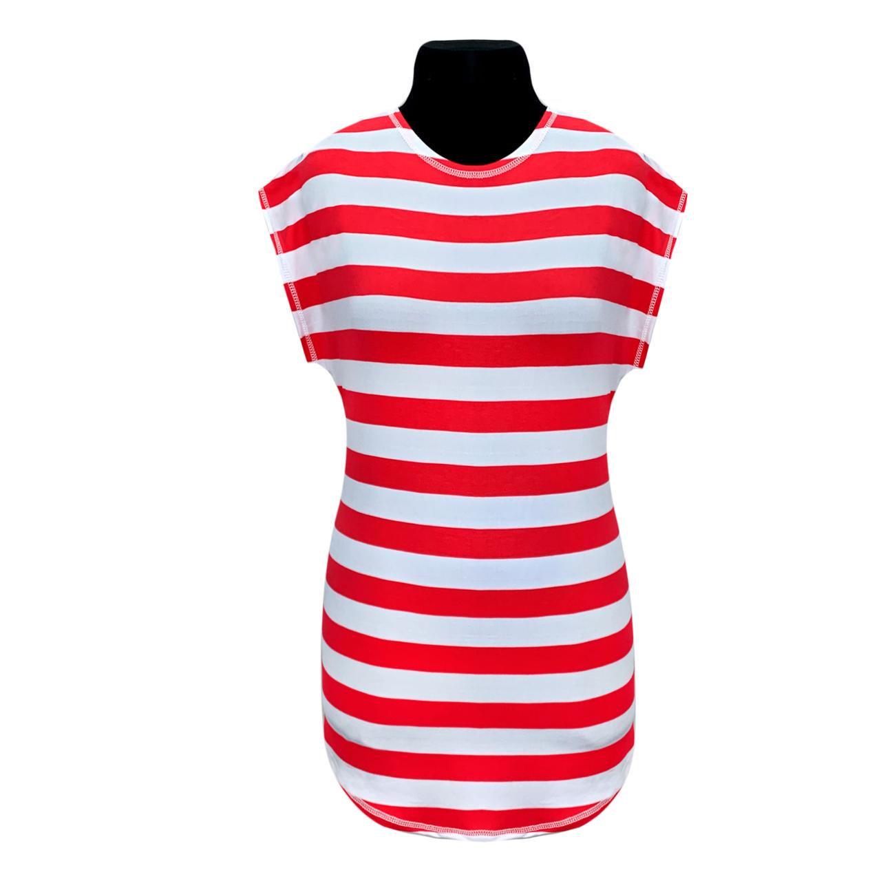 Блузка вискоза со спущенными рукавами полоска р.60-62 Коралловый (922)