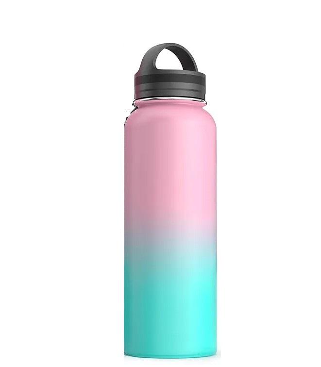 Термос Steel Vacuum Bottle 1000 мл с двойными стенками Розовый/Зеленый