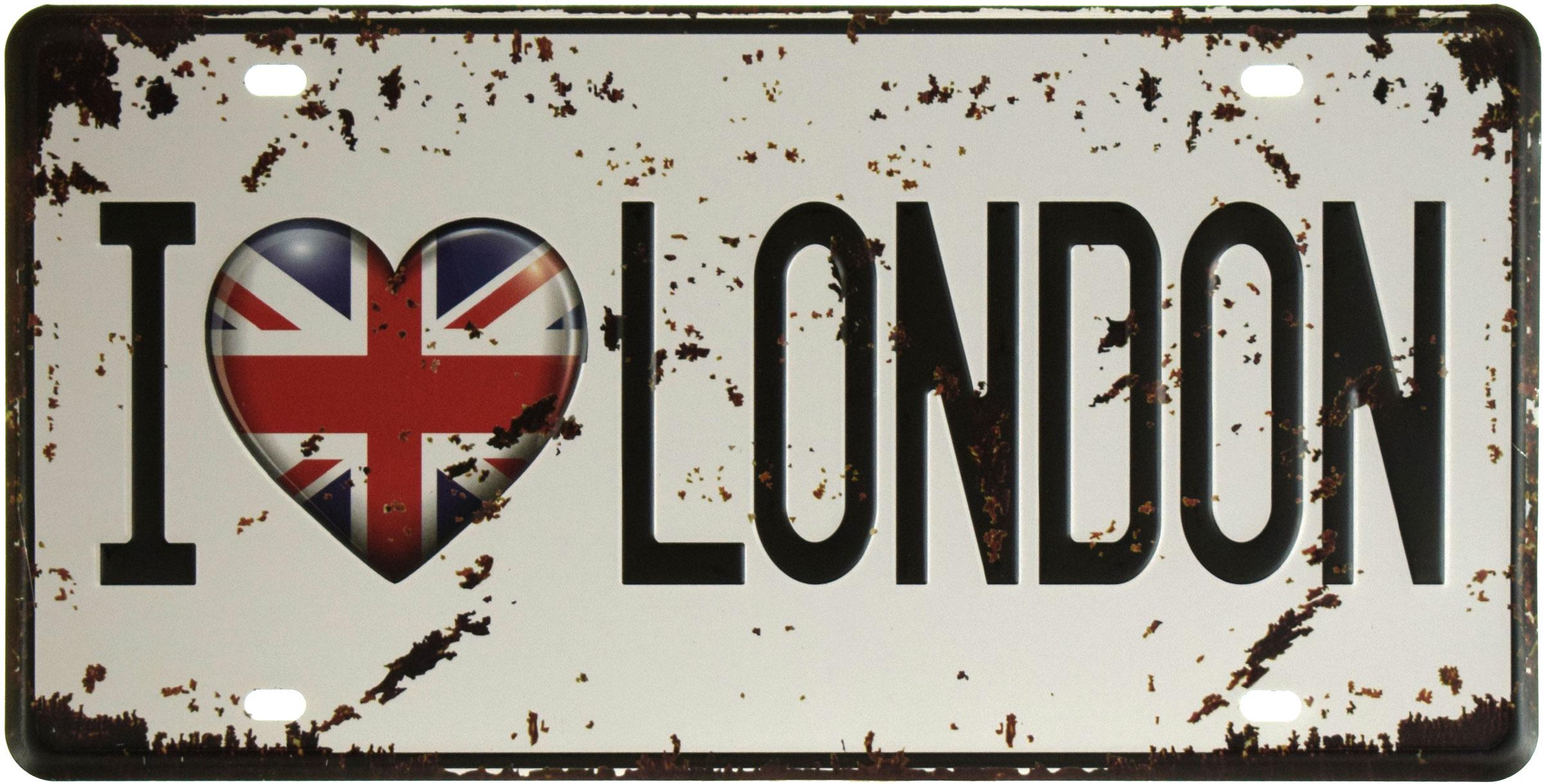 Табличка металлическая Я Люблю Лондон Белый Фон/I Love London 15x30 см