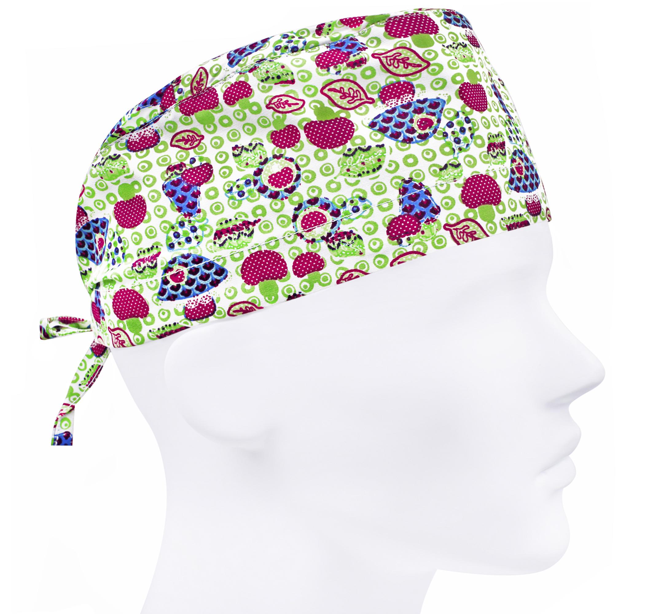 Шапочка медична чоловіча FloralScrubs Гриби на салатовому універсальна (М016)