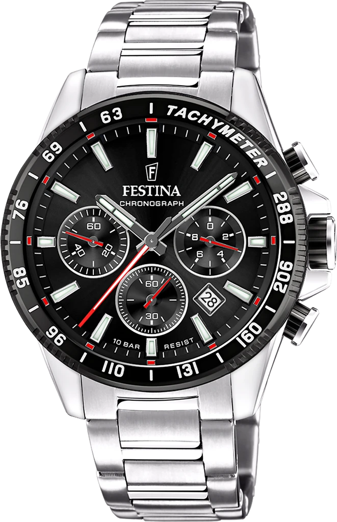 Наручные часы мужские Festina F20560/6 Timeless Chronograph со стальным корпусом WR 100 м и черным циферблатом