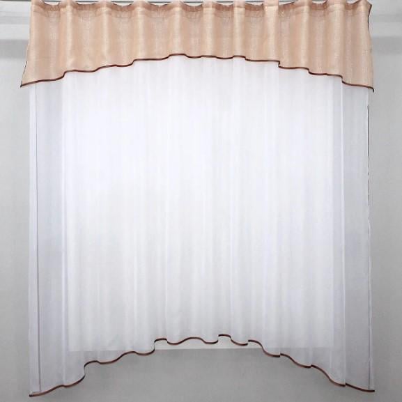 Кухонный тюль с аркой шифон/батист 290х170 см Белый/Персиковый (036к)