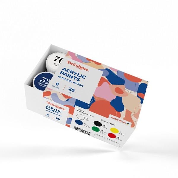 Краска акриловая Brushme глянцевая влагостойкая для рисования и рукоделия 20 мл 6 цветов (AP1001) Краска акриловая Brushme глянцевая влагостойкая для рисования и рукоделия 20 мл 6 цветов (AP1001)