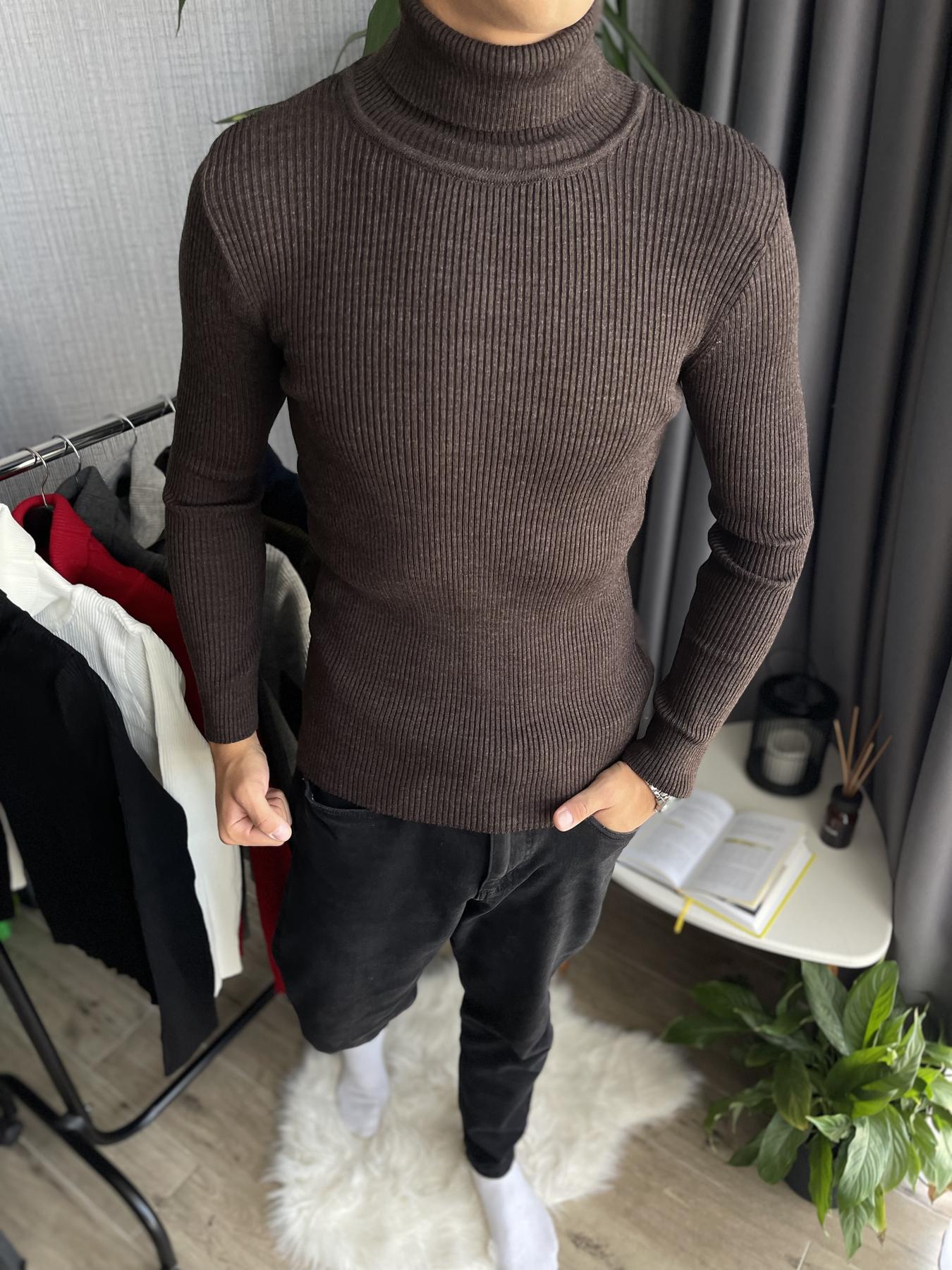 Гольф мужской с высокой горловиной в рубчик L Шоколадный (26535/3/2) - фото 5 Гольф мужской с высокой горловиной в рубчик L Шоколадный (26535/3/2) - фото 5