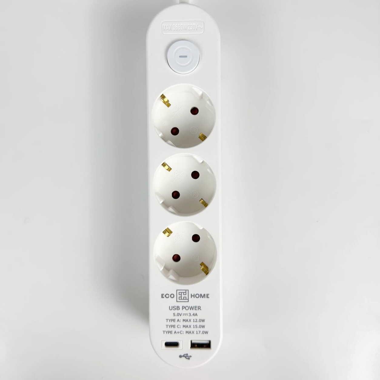 Подовжувач тримісний АСКО-УКРЕМ Ornat побутовий з з/к USB Type-C 2 м Білий (ECO019001001) - фото 5 Подовжувач тримісний АСКО-УКРЕМ Ornat побутовий з з/к USB Type-C 2 м Білий (ECO019001001) - фото 5