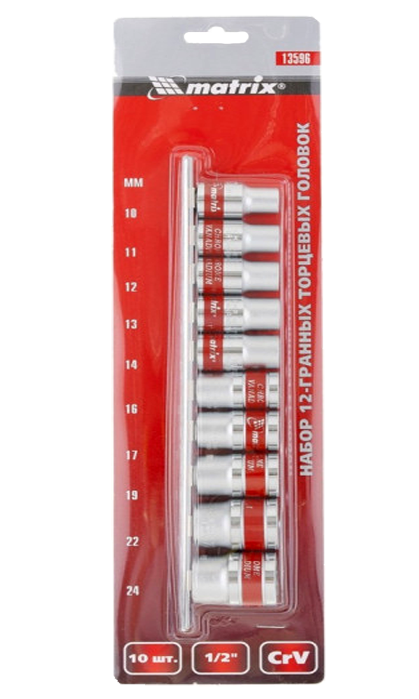 Набор головок МТХ CrV 1/2" на планке 12 граней 10 ед. (135969)