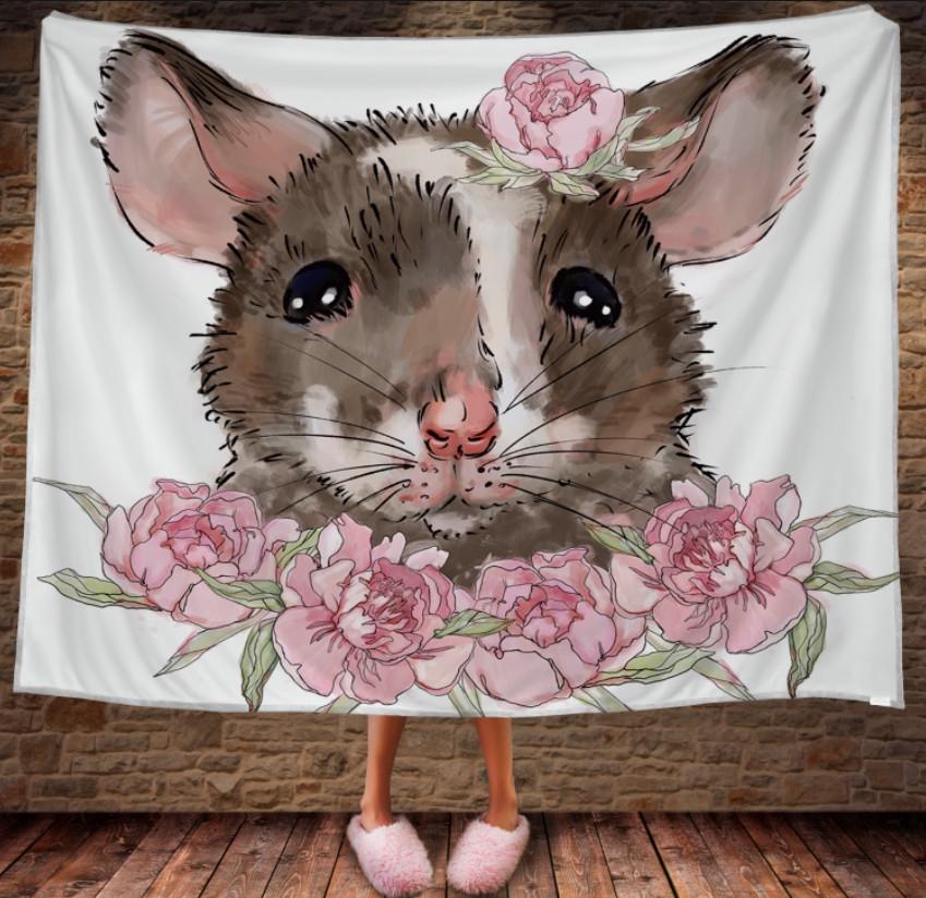 Плед с 3D принтом Мышка и розы акварель 150х200 см (epi_1755)