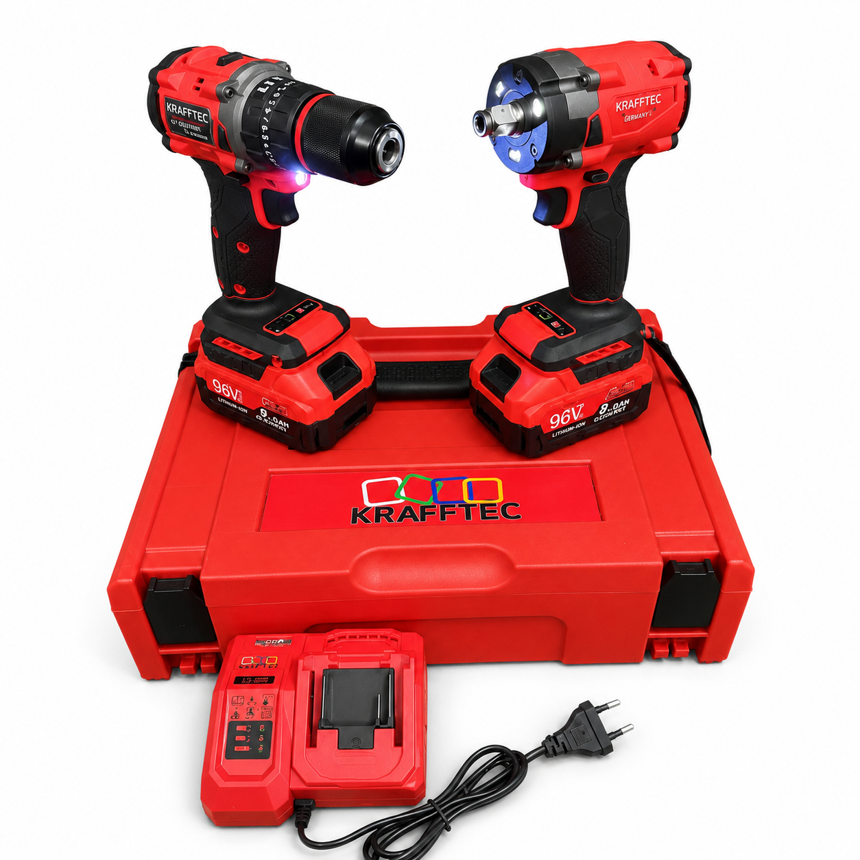 Набір акумуляторного інструменту Krafftec PRO 2в1 96 В 8 Аг з ударним дрилем-шурупокрутом і гайковертом (6373910)