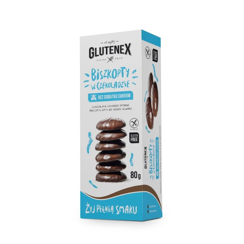 Печенье без глютена и без сахара бисквитное в шоколаде Glutenex 80 г (5901866001062)