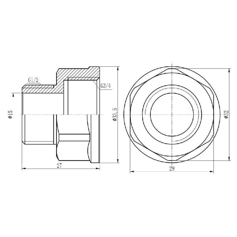 Перехід SD Forte 3/4"х1/2" ВЗ Хром (SF360H2015) - фото 2