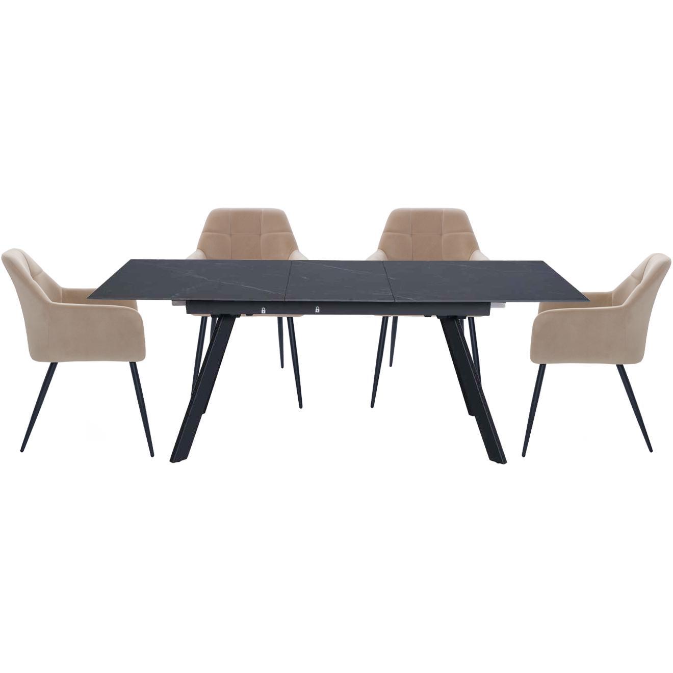 Стол и 4 стула ASTON+LIAM 160 см Black marble ceramic (13593_13570)
