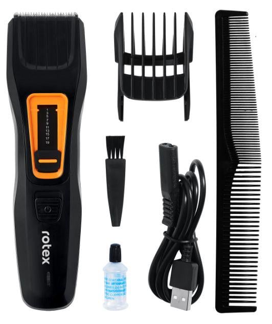 Машинка для стрижки Rotex RHC154-S акумуляторна USB-заряджання 10 рівнів довжини Помаранчевий з чорним (ML-07046)