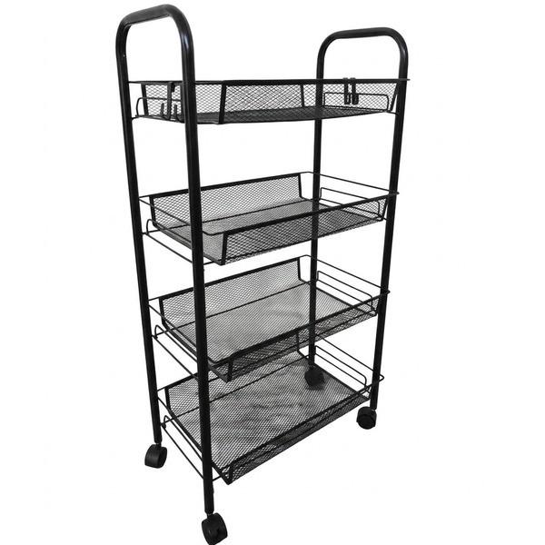 Стеллаж этажерка RIAS Four Layer Shelf на колесах 76x37x22 см Black (3_08400)