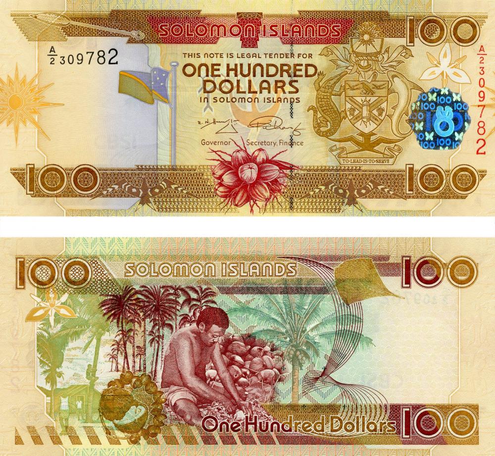 Коллекционная банкнота Соломоновы острова 100 долларов 2006 UNC P30a (Б07137)
