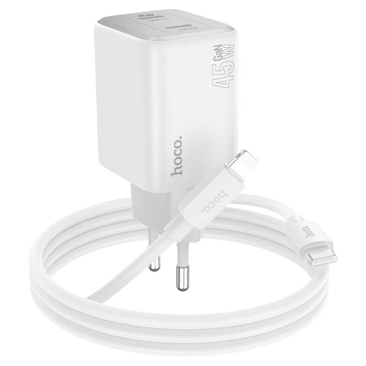 Зарядное устройство Hoco N42 Elogiado Dual-Port PD45W 2xType-C Charger Set Type-C to Lightning Cable White (6942007617116)