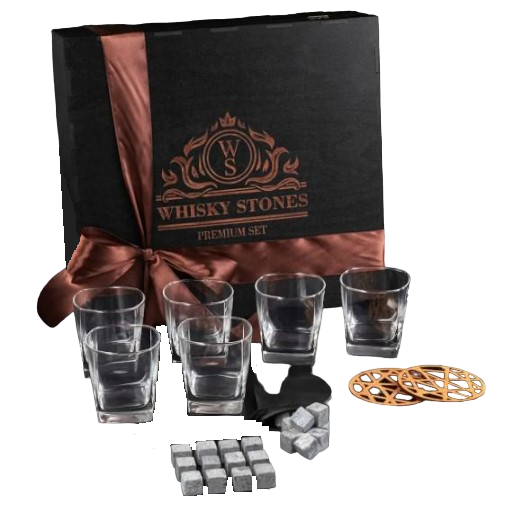Подарочный набор для алкоголя камни для виски Whiskey Stones 24 шт. и 6 стаканов